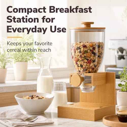 Bamboo Cereal Dispenser Countertop, 2L Airtight Single Pack