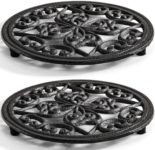 Coloch 2 Pack Cast Iron Trivet, 7.1 Inch Round Metal Trivet with