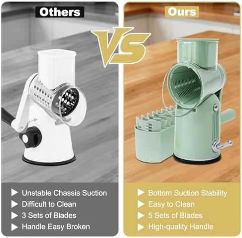 5-in-1 Rotary Cheese Grater and Vegetable Slicer, Green