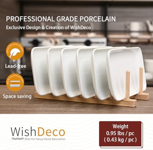 WishDeco Small Rectangle Plates Set of 6, White Serving Platters 9Inch