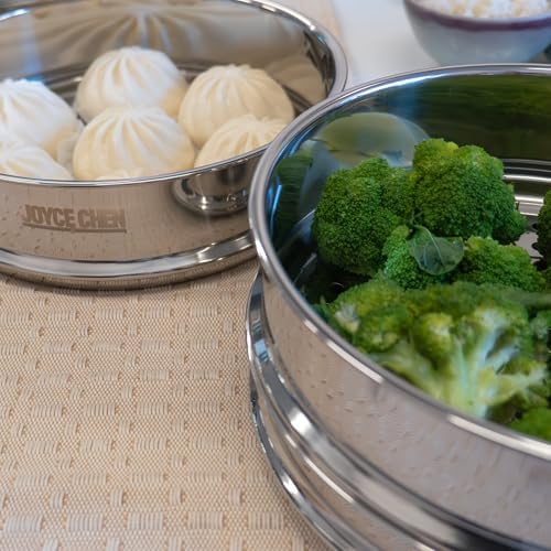 Joyce Chen 10-Inch Stainless Steel Two-Tier Steamer with Glass Lid & Wok Adapter Ring, 304 Stainless Steel, Dishwasher Safe