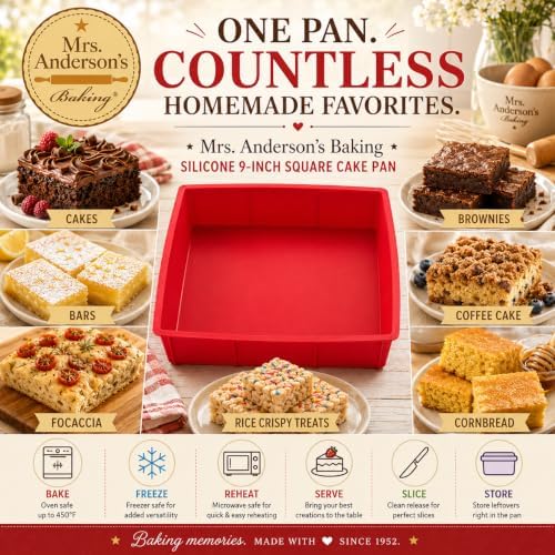 Mrs. Anderson's Baking Silicone 9-Inch Square Cake Pan, BPA Free