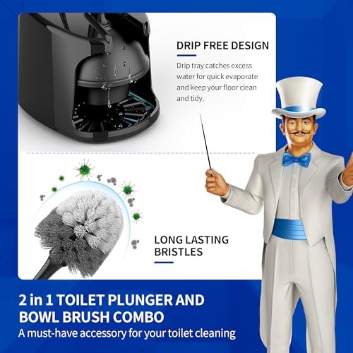 MR.SIGA Toilet Plunger and Brush with Holder, Black