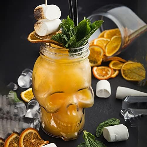 TOPZEA 6 Pack Mason Jars Mugs, 16 oz Glass Skull Mason Drinking Mugs