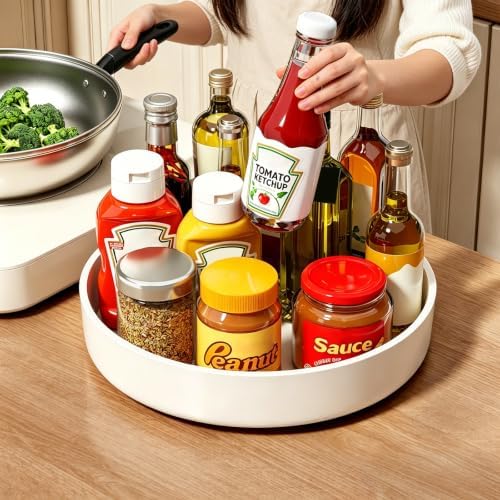 Lazy Susan Organizer Turntable, 11.8" Rotating Spice Rack Organization with Non-Slip Base & Raised Lip, Pantry Organizers and Storage for Cabinet, Kitchen, Bathroom, Countertop, Refrigerator