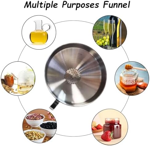 4 Pack Stainless Steel Funnels for Kitchen Use with Removable Strainer