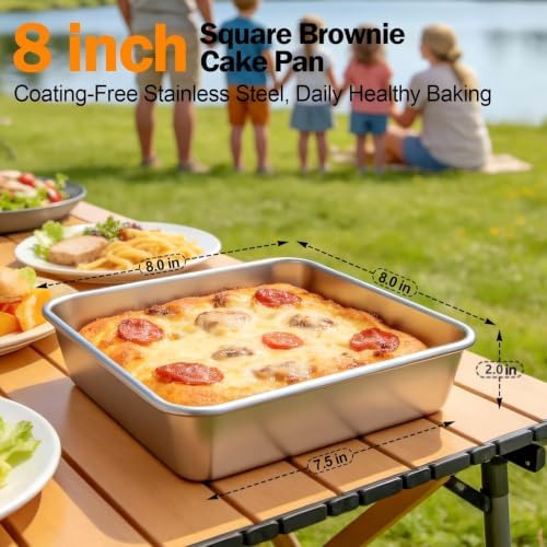 2 Pack Stianless Steel 8x8 Baking Pan with 60 PCS Parchment Paper