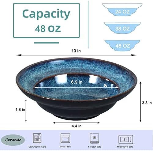 Ceramic Pasta Salad bowl, 10" Wide Rim Soup Bowls, 48oz Deep Porcelain