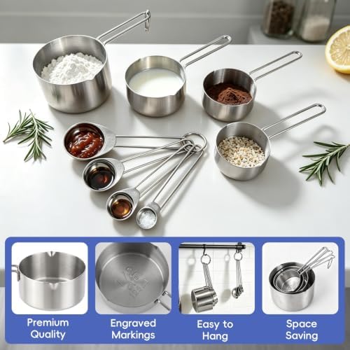 Measuring Cups and Spoons Set 8PCS Silver Stainless Steel