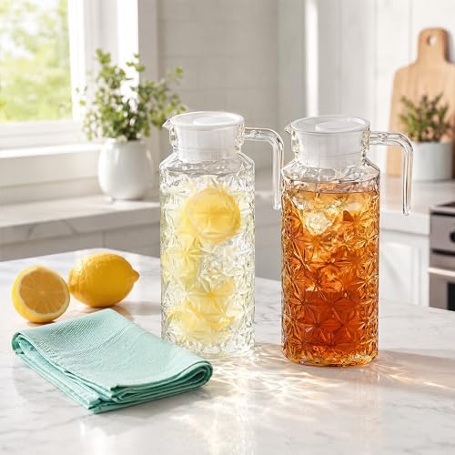 Peohud 2 Pack Acrylic Pitchers, 37oz Clear Plastic Pitcher with