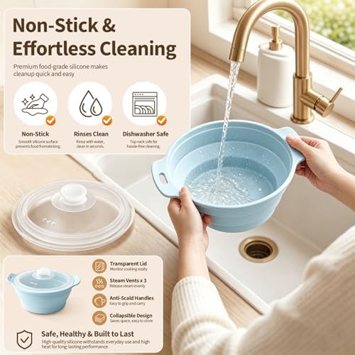 Collapsible Microwave Steamer Bowl, Silicone Microwave Cookware with