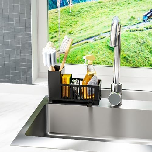 Rustproof Kitchen Sink Organizer Caddy, Black