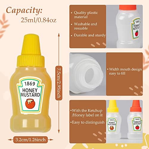 4 Pieces Mini Ketchup Bottles for Lunch Box, 25ml Salad Dressing