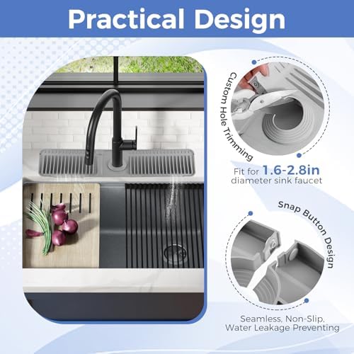 24" Silicone Faucet Mat for Kitchen Sink, 7° Slope, Dark Gray