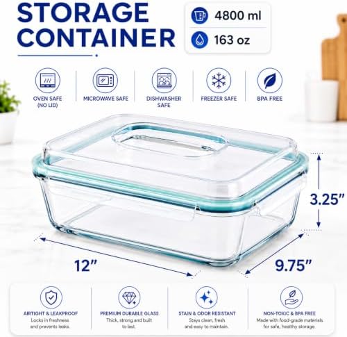 Sorbus 4800 ML, 163 oz LARGE Glass Food Storage Container with