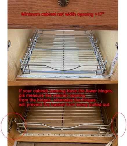 DINDON 1 Tier Pull Out Cabinet Organizer (17" W x 21" D) Heavy-Duty Metal Sliding Drawer Shelf, Slide Out Wire Basket for Kitchen Cabinets, Pantry, Bathroom, Chrome Finish…