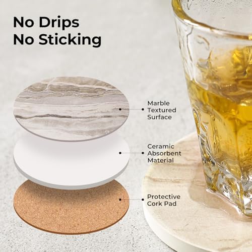 LIFVER Absorbent Coaster Sets of 4, Drink Coasters with Holder, Marble