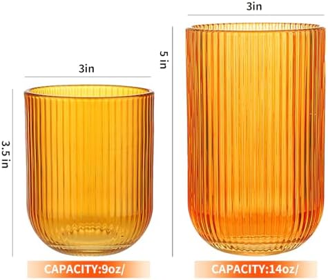 Set of 8 Dopamine-colored-match Ribbed Glassware,4 Highball Glasses