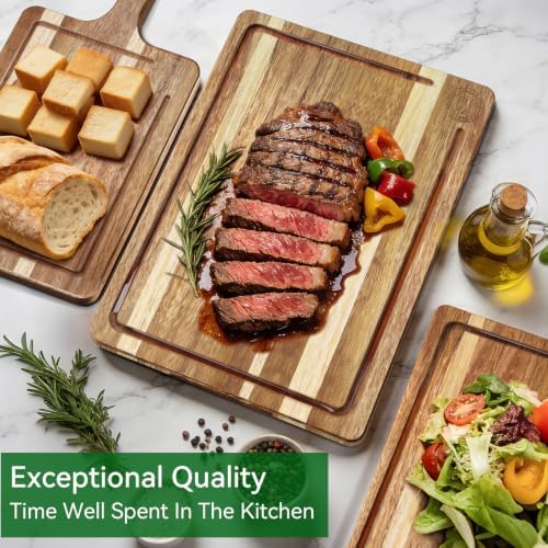 Acacia Wood Cutting Board Set of 3 – Non-Toxic & Pre-Oiled Cutting