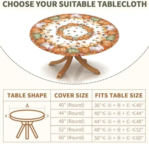 Fall Round Fitted Tablecloth with Elastic Edge Thanksgiving Autumn
