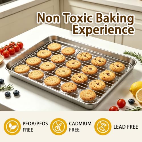 Stainless Steel Baking Sheet with Rack, 16 x 12 Inch Cookie Sheet