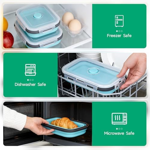 8 Pack Collapsible Silicone Food Storage Containers with Lids, BPA