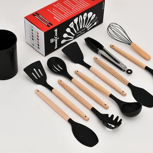 Silicone Cooking Utensil Set, 12-Piece, Black