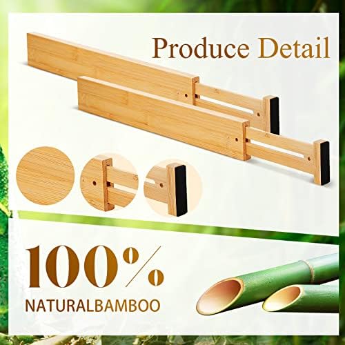 Sawysine 12 Pcs Bamboo Drawer Dividers Adjustable Drawer Organizers