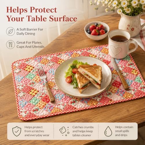 Quilted Placemats Set of 4, 12X18 Inches Cotton Fabric Placemats