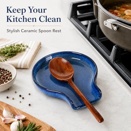 HAPPY KIT 6 Inch Ceramic Spoon Rest for Stove Top, Wide Utensil Holder