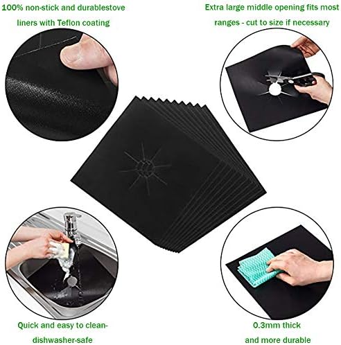Stove Burner Covers,0.3 MM Double Thickness,8 Pack,Black,Size 10.6” x