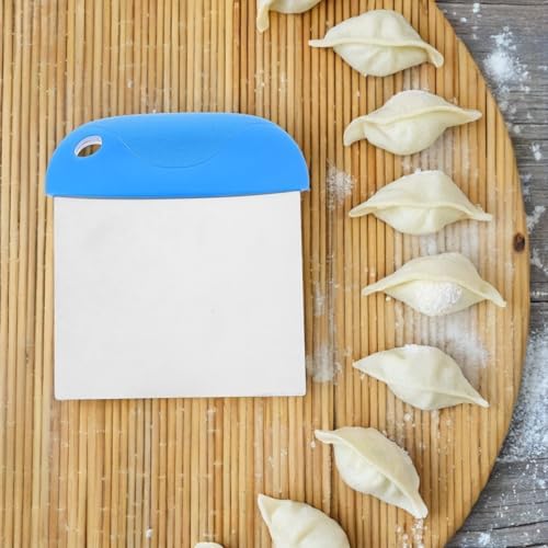 Stainless Steel Dough Cutter and Scraper with Blue Plastic Handle
