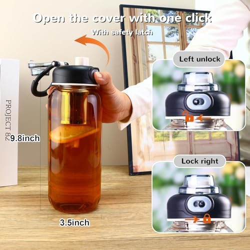 34oz Glass Water Bottle with capacity Mark & Stainless Steel Tea
