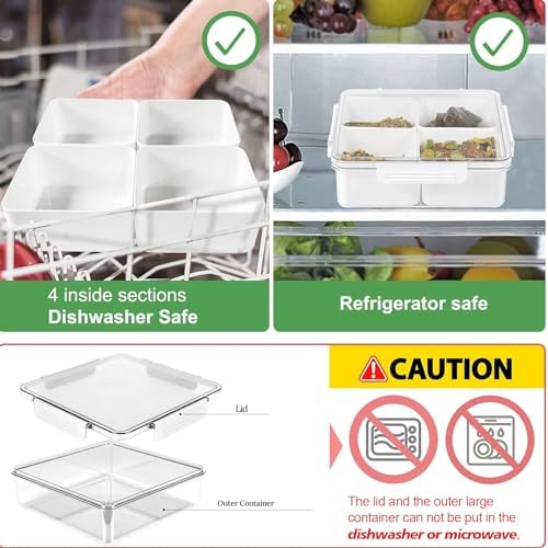 Snackle Box Container, 4 Compartment Snack Containers Veggie Tray with