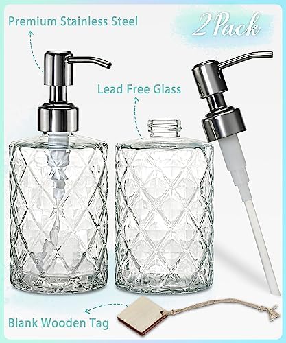 JASAI 2Pack Diamond Embossed Glass Soap Dispensers, 12 OZ