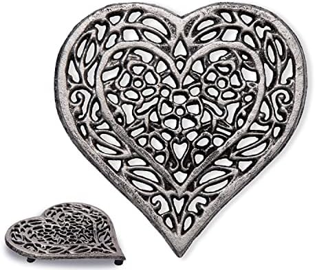 Comfify Silver with Black Cast Iron Heart Trivet – 6.75"x6.5" – Hot