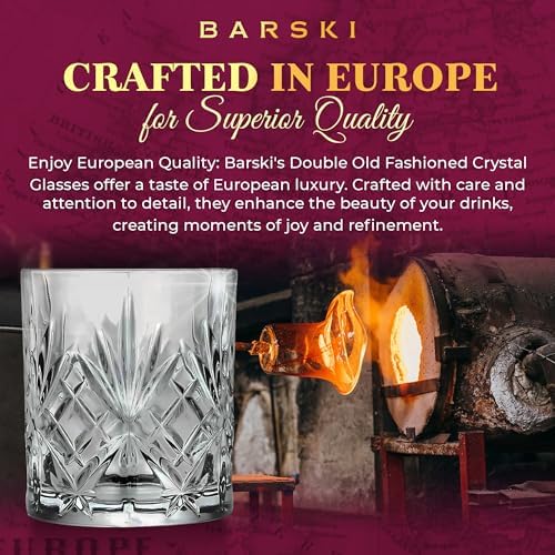 Barski Whiskey Glasses - Double Old Fashioned Rocks Glass - Set of 4