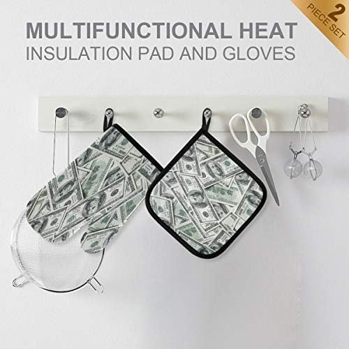 QMXO Funny American Dollar Money Oven Mitts Quilted Cotton Lining