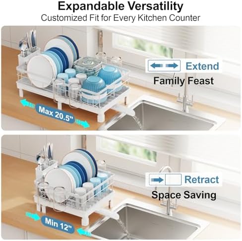 GSlife Expandable Dish Drying Rack, White
