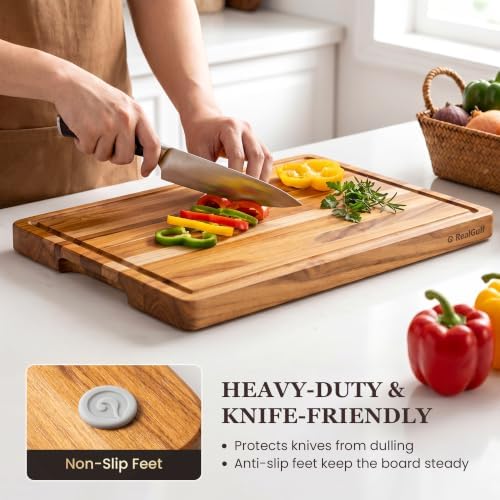 3-Piece Teak Cutting Board Set with Stand, Chopping Board, Juice