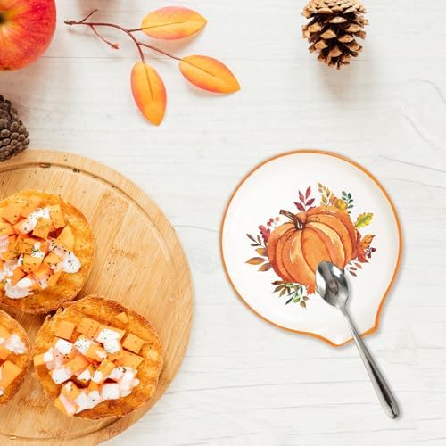 JarThenaAMCS 4.7inch 2Pcs Fall Spoon Rest Orange Green White Pumpkin