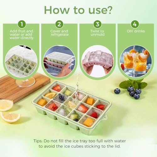 Silicone Ice Cube Tray 3 Pack, BPA Free Ice Trays for Freezer