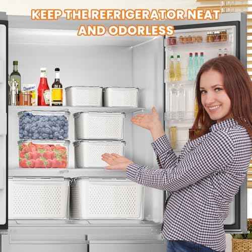 Fruit Storage Containers for Fridge, 5-Piece Set with Drain Basket