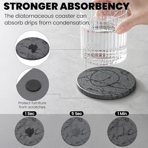 Diatomaceous Earth Coasters Set of 4,Cool Absorbent Quick-Dry Drink