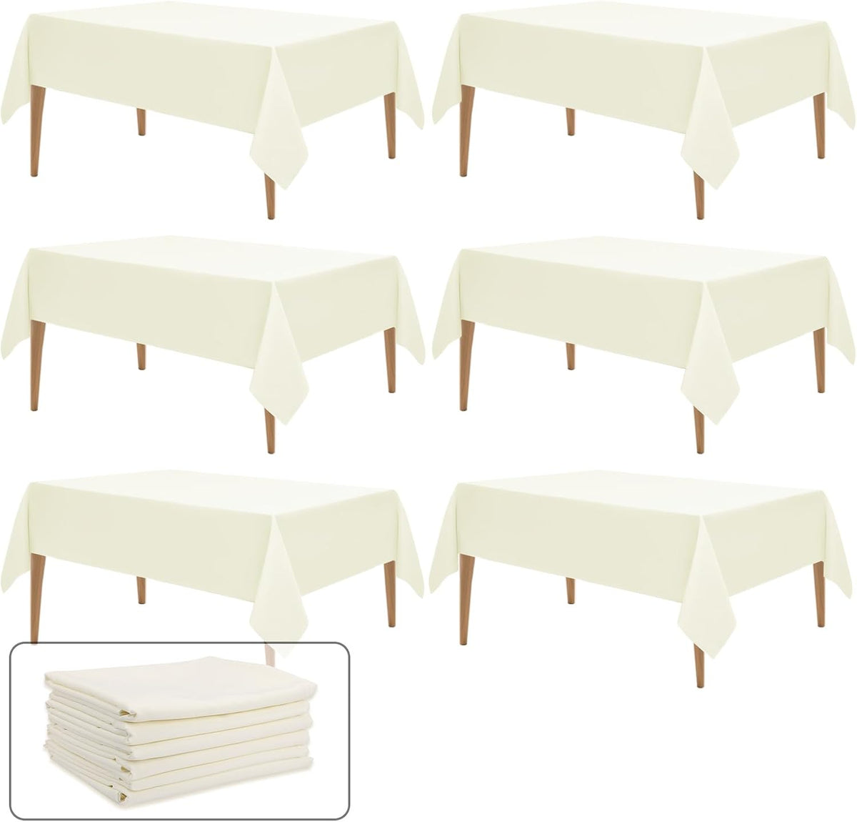 WIGENIUS 6 Pack Ivory Table Cloth Rectangle 60X102 Inch Tablecloth Fit