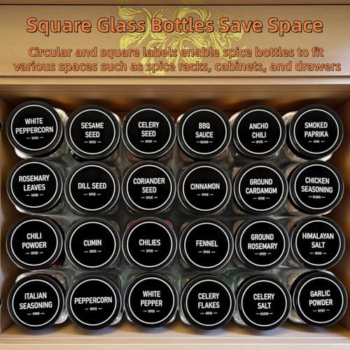 Spice Jars with Labels - 24 Glass Spice with Shaker Lids & Airtight