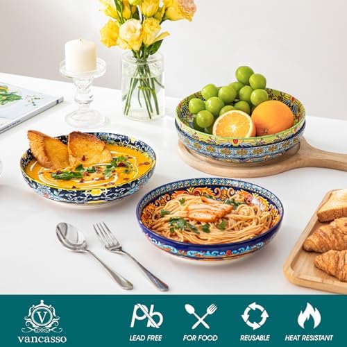 vancasso Pasta Bowls Set of 4, 42oz Ceramic Salad Serving Bowls