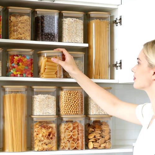 7 Pack Square Glass Storage Containers with Lids, Multi-Size Canisters