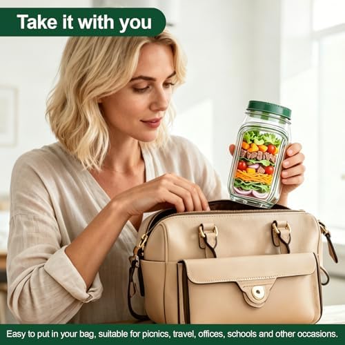 Salad Jar with Side Opening,33.8oz Portable Mason Jars with Dressing