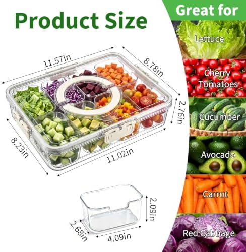 Salad Prep Containers for Fridge, Portable Salad Bar with 8
